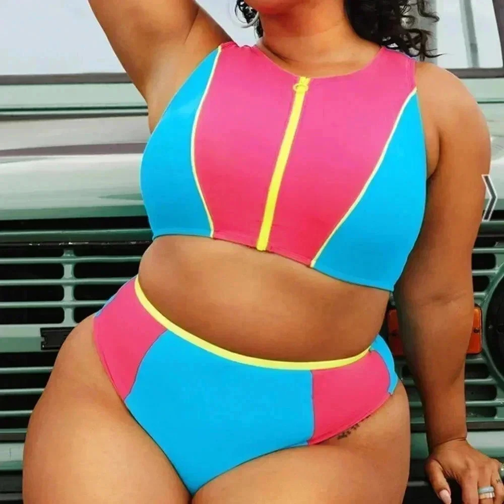 Cupshe Tabria Majors Cali Colorblock Zip Up Bikini Top - Picture 2 of 7